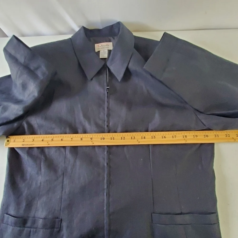 Talbots Irish Linen Black Jacket Size 16 Zip Up Long Sleeve Lined  Blazer Office